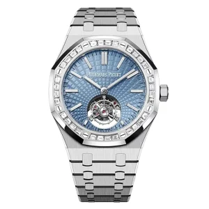 AudemarsPiguet 26535PT Icy Blue 41mm Tourbillon Platinum Bracelet Diamond Bezel