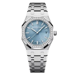 AudemarsPiguet 15551ST Ice Blue 37mm Diamond Bezel Steel Bracelet Diamond Bezel