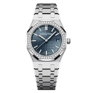 AudemarsPiguet 77451ST Blue 37mm Diamond Bezel Stainless Steel Bracelet Octagonal Bezel