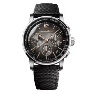 AudemarsPiguet 26393CR Smoked Grey 41mm Chronograph Fabric Strap Round Bezel