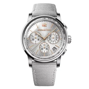 AudemarsPiguet 26393CR Silver Gray 41mm Chronograph Fabric Strap Round Bezel