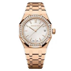 AudemarsPiguet 77451OR Rose Gold 34mm Diamond set Royal Oak Bracelet Octagonal Diamond set Bezel