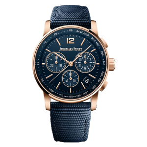 AudemarsPiguet 26393OR Rose Gold 41mm Blue Dial Fabric Strap Round Bezel