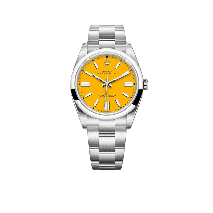 Rolex Oyster Perpetual 41mm Stainless Steel Yellow Dial Men Watch 124300-0004