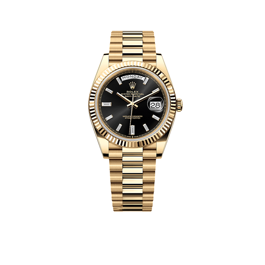 Rolex President Day-Date 40mm Black Dial Yellow Gold Diamond Mens Watch 228238